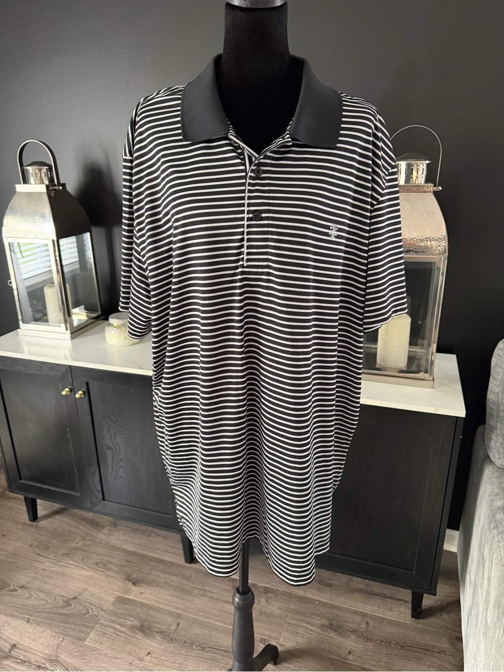 IZOD Golf Black White Striped Performance Polo Shirt XXL - Picture 2 of 5